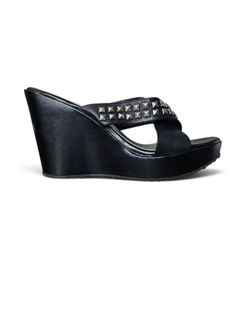 Harley-Davidson Black Leather Studded Platform Wedge Biker Chunky Sandals 9.5